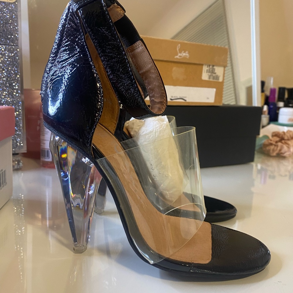Jeffrey Campbell Not There Black Patent Clear Sandals
